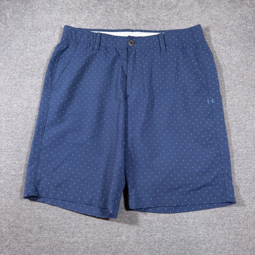 Under Armour Golf Shorts Men 34 Blue Polka Dot HeatGear Performance Athletic